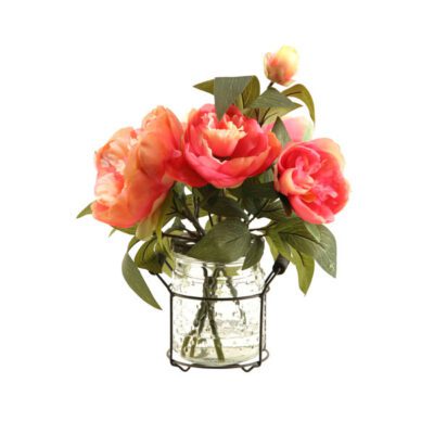 Pink Peonies in Firefly Jelly Jar - 156019