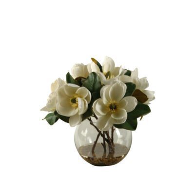 Cream Magnolias in Clear Glass Bubble Bowl - 161046