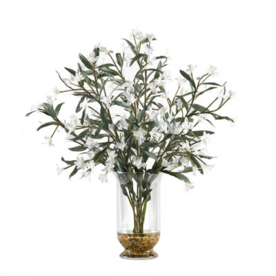 White Wild Flowers in Glass Hurricane Vase - 174014