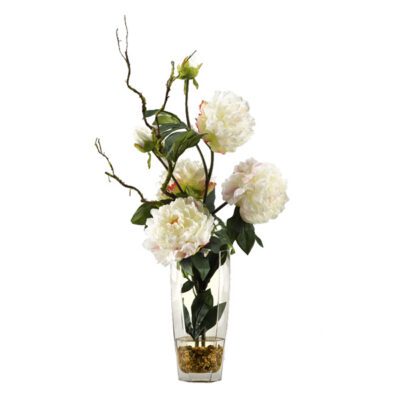 Large White Peonies in Glass Vase - 174036