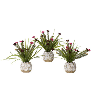 Pink and Burgundy Wild Flowers in Ceramic Planter - set of 3 - 184049