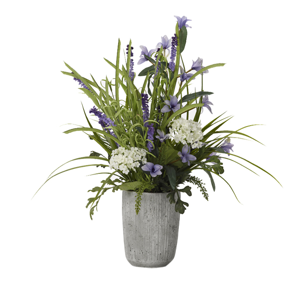 Wild Flowers, Lavender, and Grass in Concrete Vase - 184063