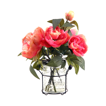Pink Peonies in Firefly Jelly Jar - 156019