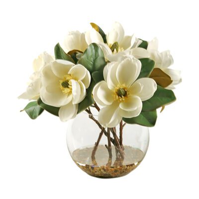 Cream Magnolias in Clear Glass Bubble Bowl - 161046