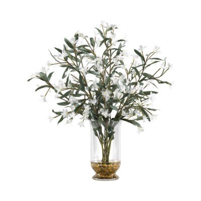 White Wild Flowers in Glass Hurricane Vase - 174014