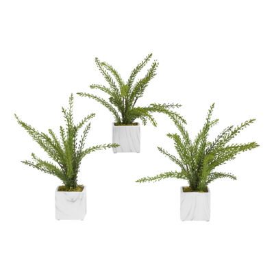 Heather Fern in White Marbled Ceramic Cube - Set of 3 - 189026