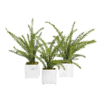 Heather Fern in White Marbled Ceramic Cube - Set of 3 - 189026