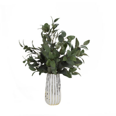 Green Elm Branches in White/Gold Ceramic Vase - 189046