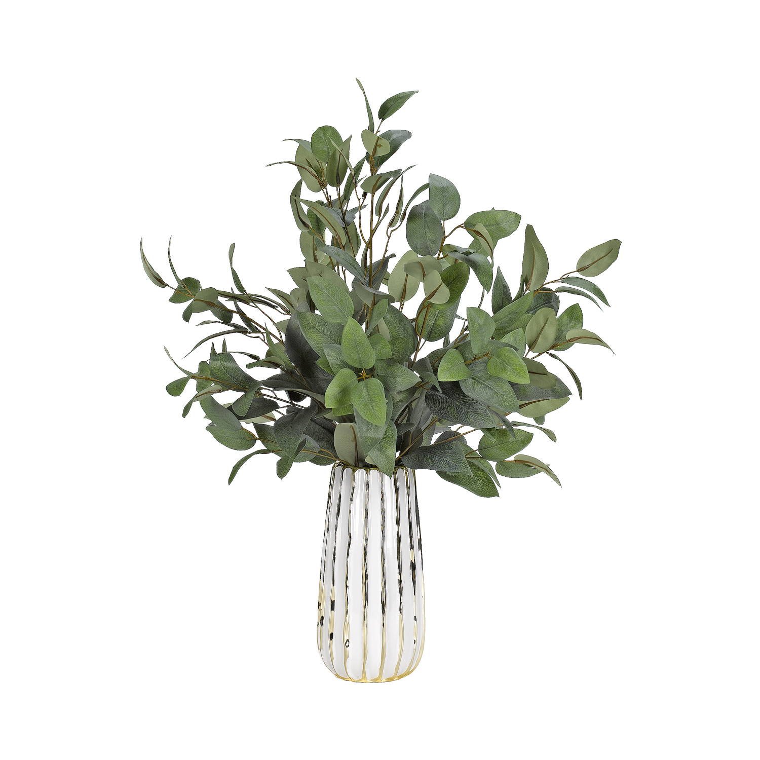 Green Elm Branches in White/Gold Ceramic Vase - 189046
