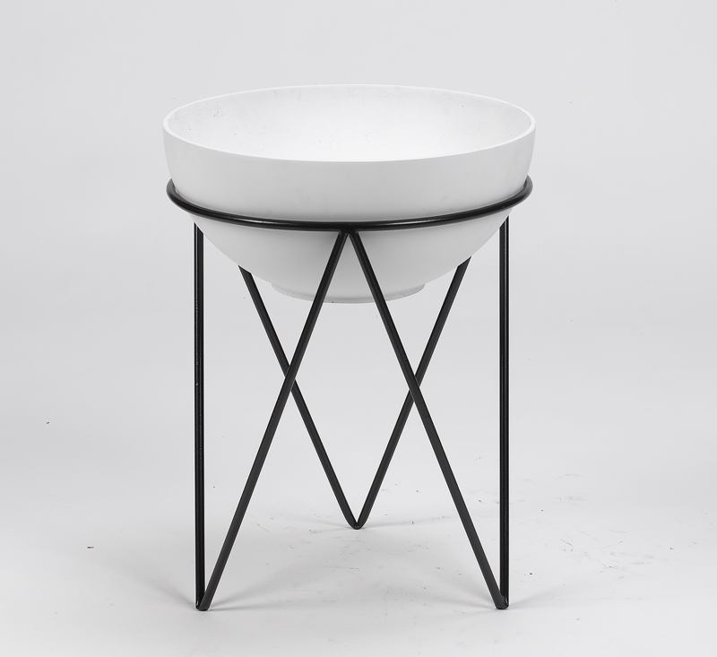 Large white bowl in metal stand 15.75"x15.75"x21.75" D&W Silks