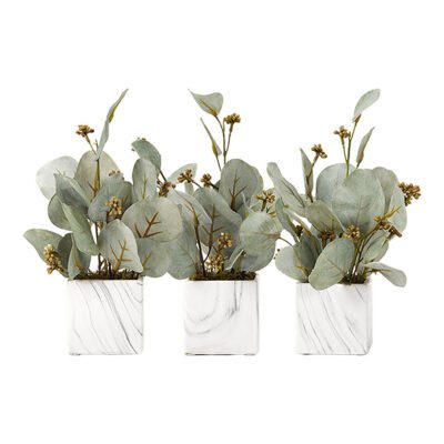 Seeded Eucalyptus Branches in Marbled Ceramic Cube - Set of 3 - 191011