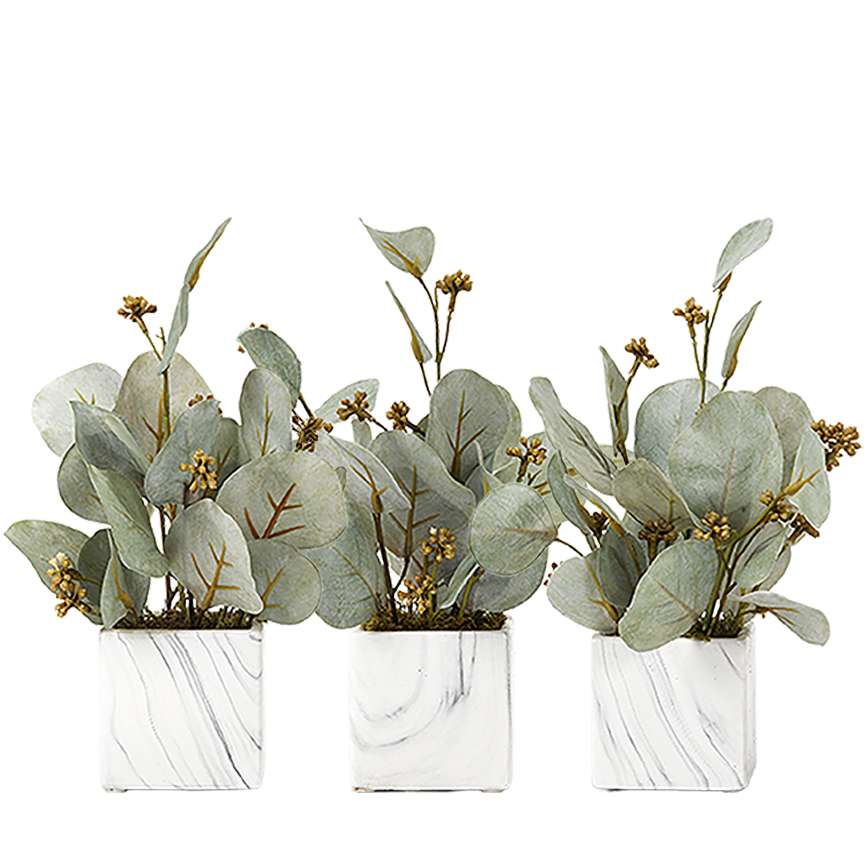 Seeded Eucalyptus Branches in Marbled Ceramic Cube - Set of 3 - 191011 - Image 2
