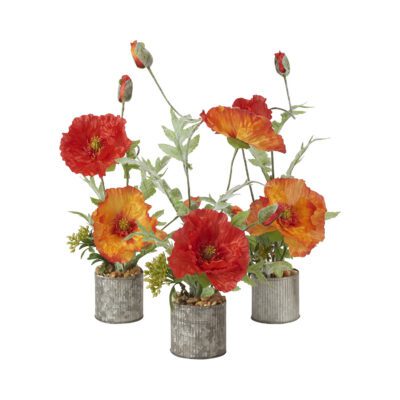 Red & Orange Poppies in Small Harvest Vase - Set of 3 - 197020