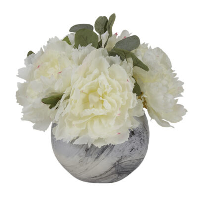 Cream Peonies in Grey Marbled Glass Bowl - 201010