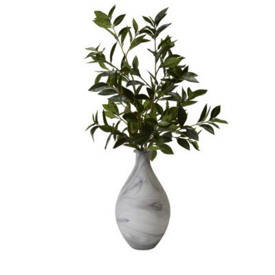 Bay Leaf Branch in Marbled Glass Vase - 201014