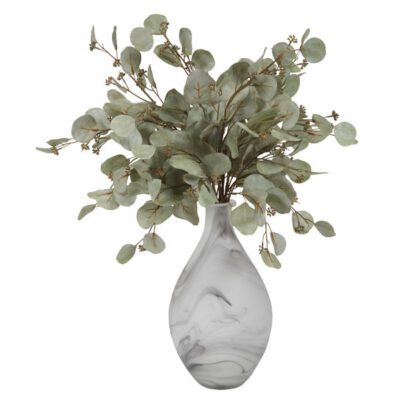 Eucalyptus Branches in Marbled Glass Vase - 201015
