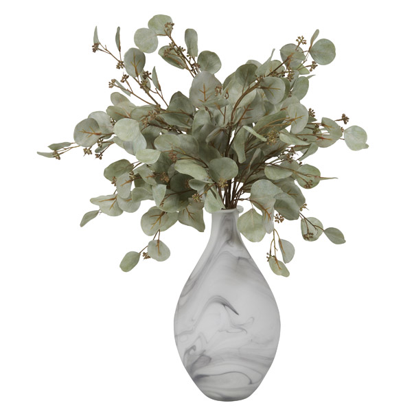 Eucalyptus Branches in Marbled Glass Vase - 201015