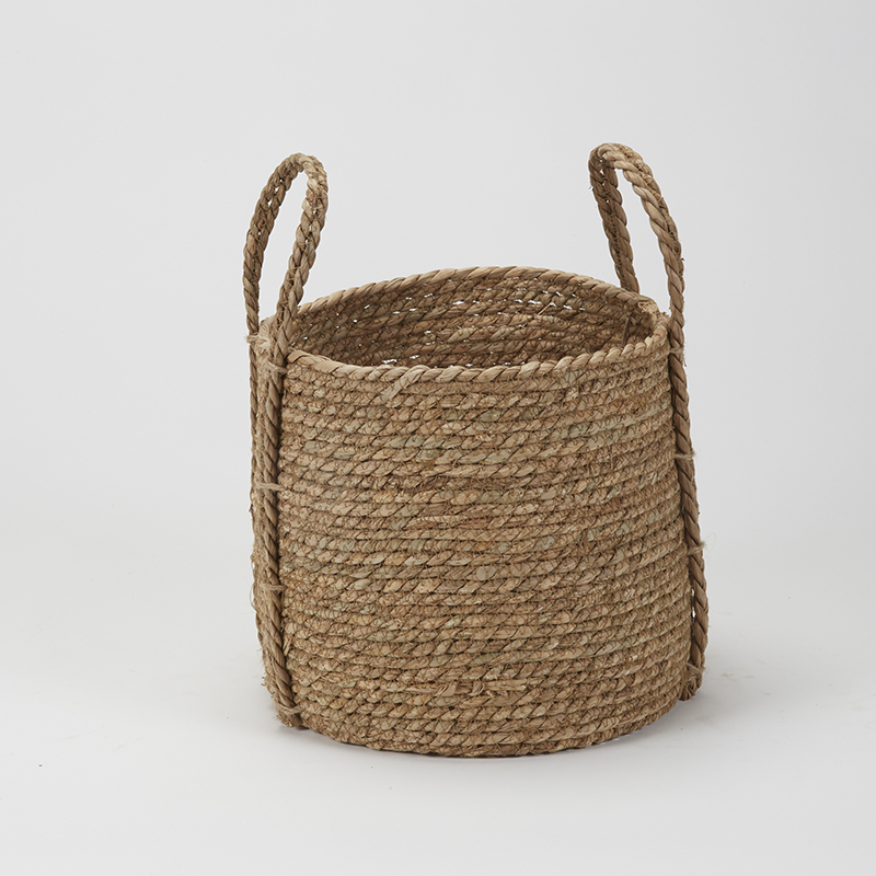 Small Round rattan basket with handles D&W Silks