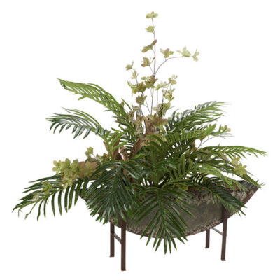 Hawaiian Palm Fronds in Metal Half-Moon Planter with Stand - 204004