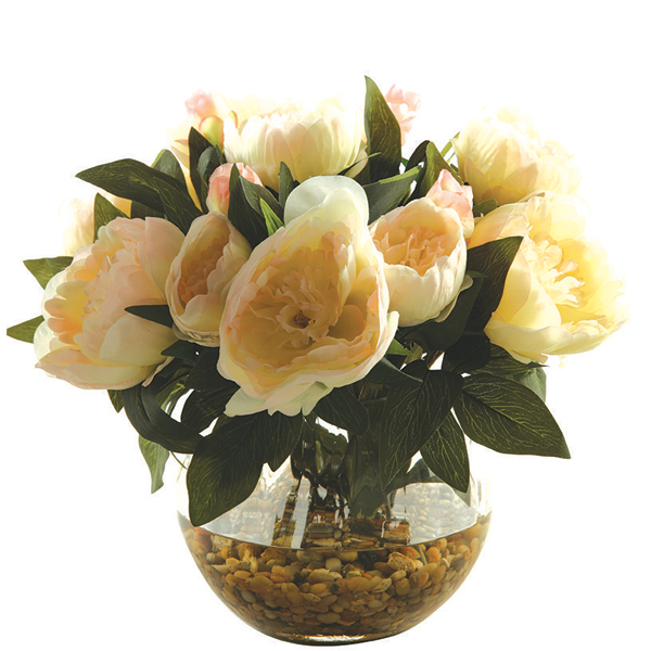 D & W Silks 174036 Large Peonies in Glass Vase White/Green/Clear 