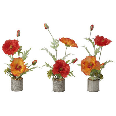 Red and Orange Poppies in Small Harvest Vase - Set of 3 - 197020