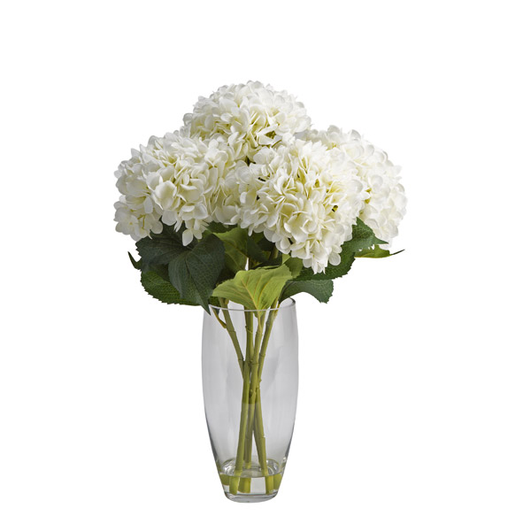White Hydrangeas in Glass Vase - 209105