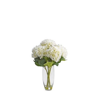 White Hydrangeas in Glass Vase - 209105