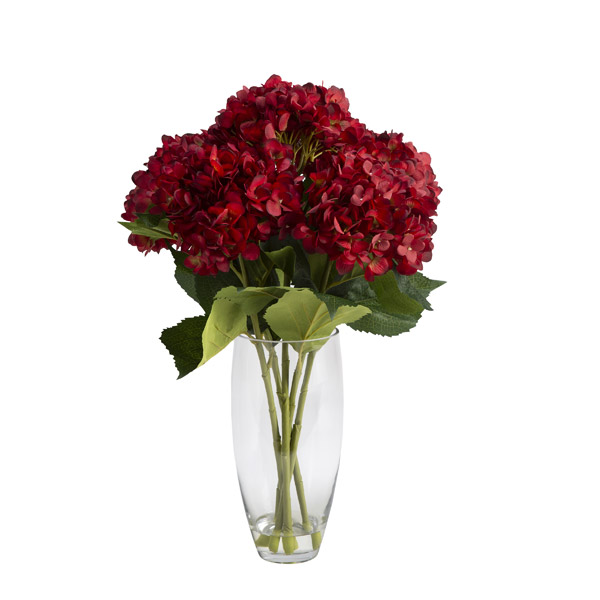 Burgundy Hydrangeas in Glass Vase - 209107