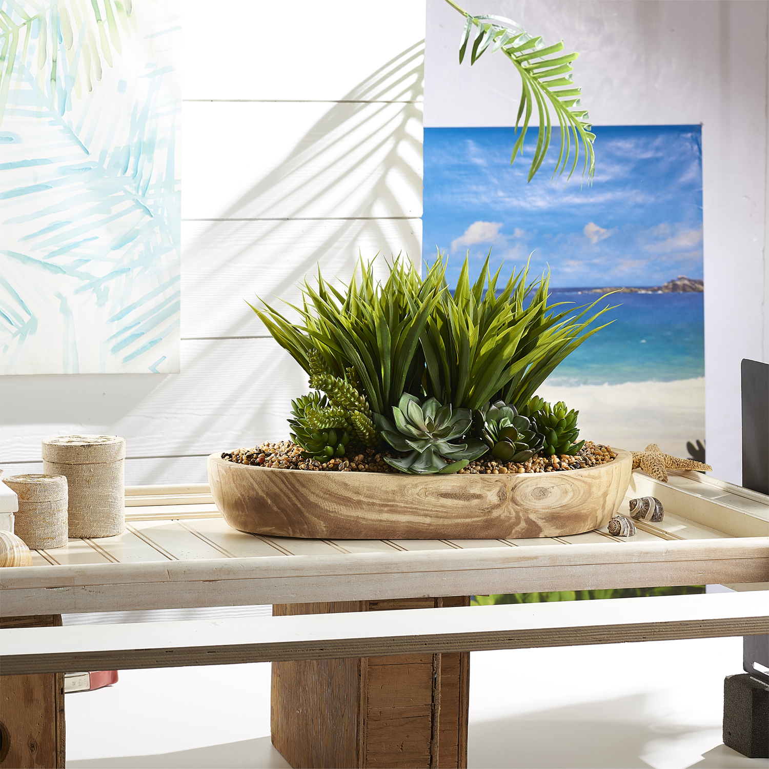 Lily Grass, Echeveria & Succulents in Ambrose Oval Bowl - 212134 - Image 2