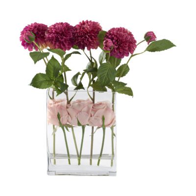 Dahlias with Light Pink Roses in Panel Vase - 212206