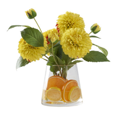 Yellow Dahlia with Orange and Lemon Slices in Taper Vase - 212212