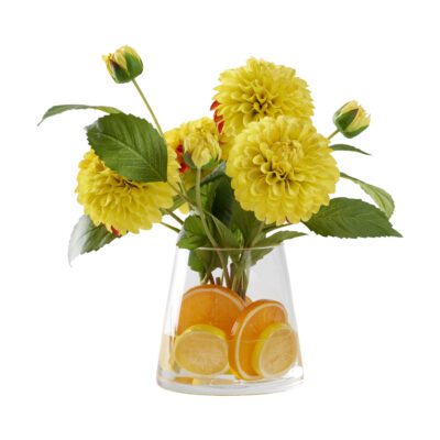 Yellow Dahlia with Orange and Lemon Slices in Taper Vase - 212212