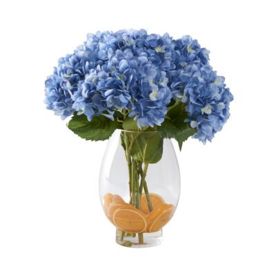 Hydrangeas with Orange Slices in Socle Vase - 212217
