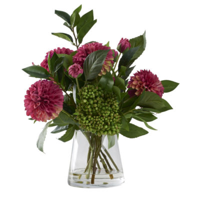 Burgundy Dahlias with Sedum Bush in Taper Vase - 212231