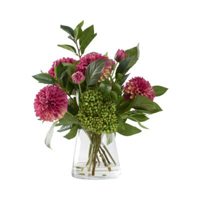Burgundy Dahlias with Sedum Bush in Taper Vase - 212231