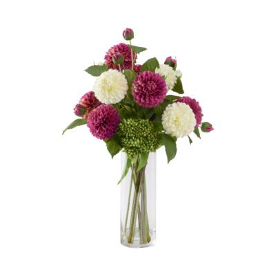 Dahlias with Sedum Bush in Small Rowan Vase - 212233