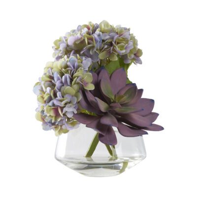 Violet Hydrangeas & Pink Echeveria in Miter Vase - 212236