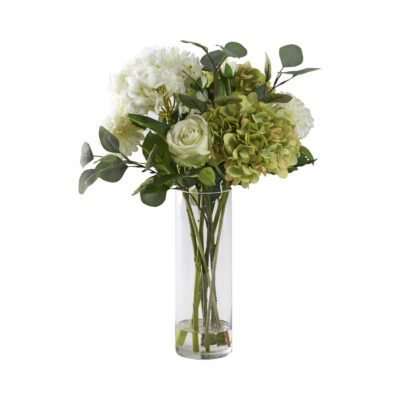 Hydrangeas with White Rose in Small Rowan Vase - 212238