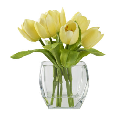 Yellow Tulips in Bevel Vase - 212239