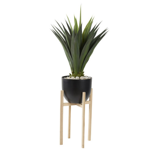 Jumbo Agave in Small Black Catalina Planter with Wood Stand - 321292