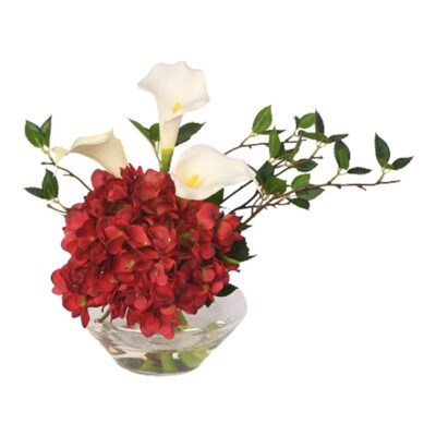 Red Hydrangeas with Calla Lilies in Terra Vase - 217031