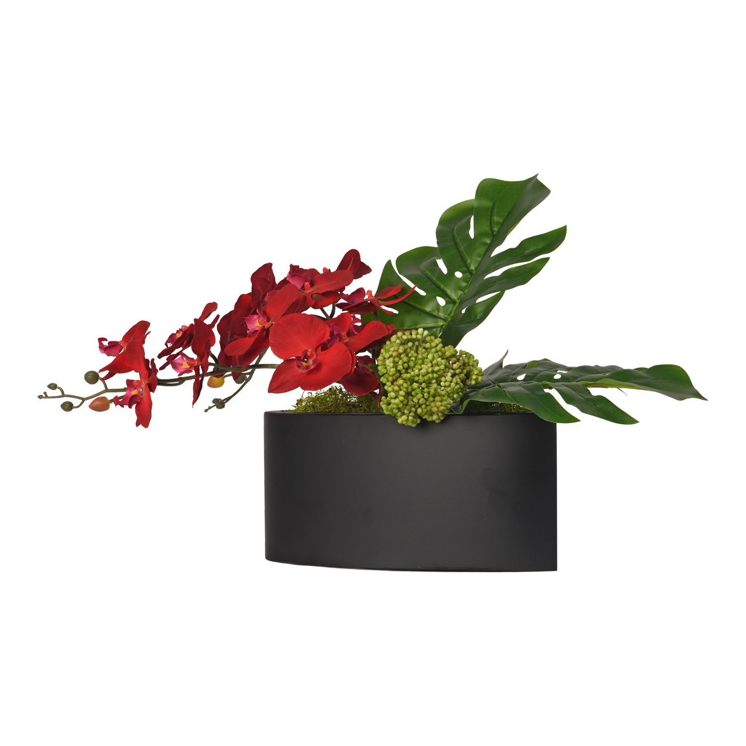 Red Orchids with Split Leaf Philo in Smith Planter - 217046