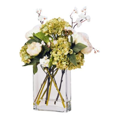 Peonies and Green Hydrangeas in Panel Vase - 217050