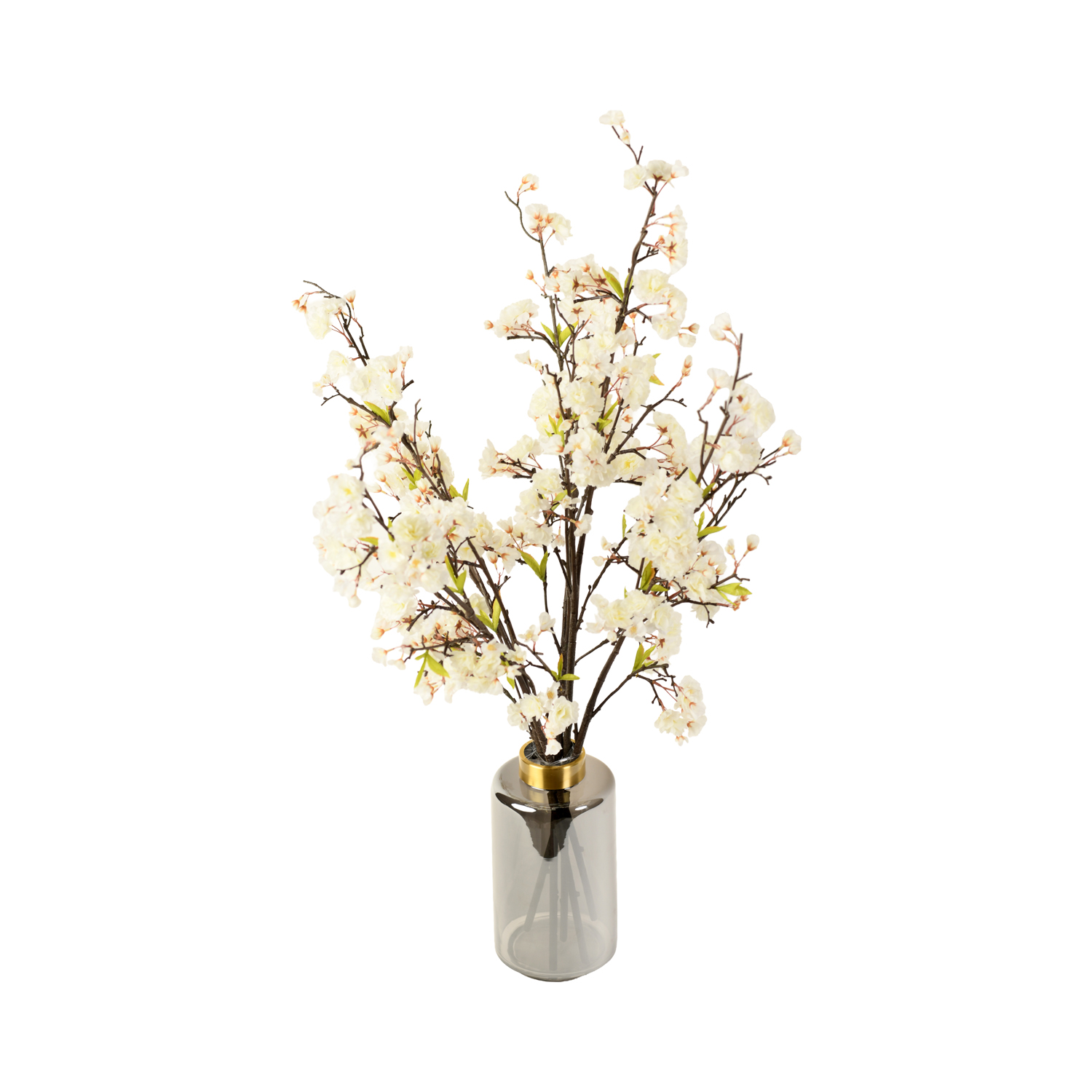 White Cherry Blossom Branches in Large Smoke Vase - 219020