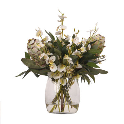 White Proteas, Orchids, & Greenery in Tumbler Vase - 219034