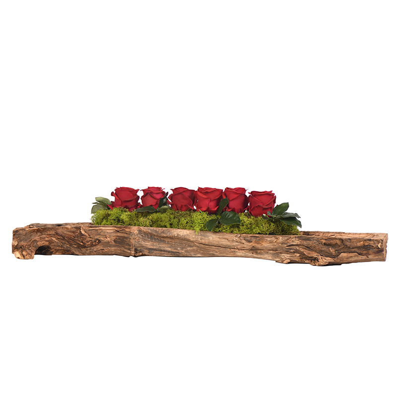 Natural Touch Red Roses on Wooden Log - 219040 - D&W Silks