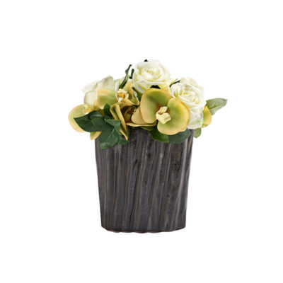 White Natural Touch Roses and Phael Orchids in Medium Ripple Planter - 224002