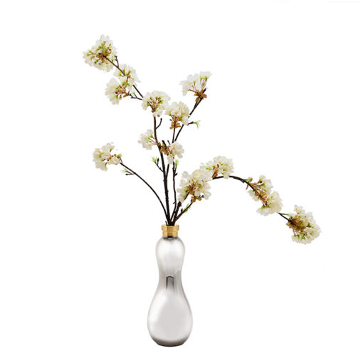 White Cherry Blossom Branches in Nickel Glass Vase - 224035