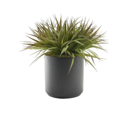 Green/Brown Plastic Grass in Black Matte Kendall Pot - 227008