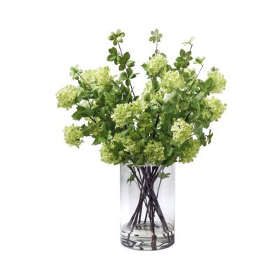 Snowball Branches with Green Foliage in Large Rowan Vase - 227035